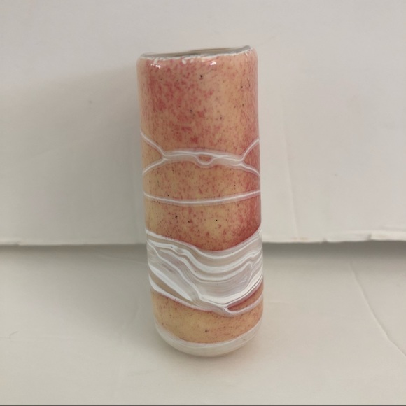 Gozo Glass MCM Flattened Cylinder Bud Vase Sand Pink Tan White Desert Hues 3.5” - Picture 4 of 10